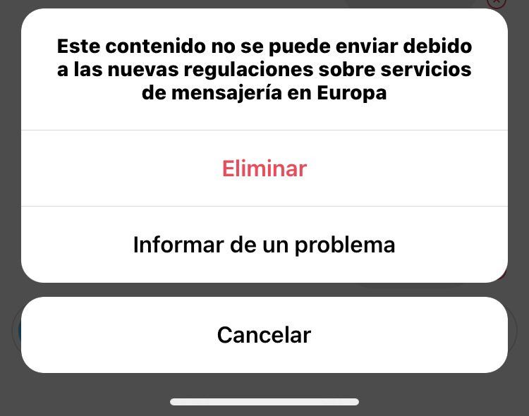 Mensaje mostrado por Instagram al respecto