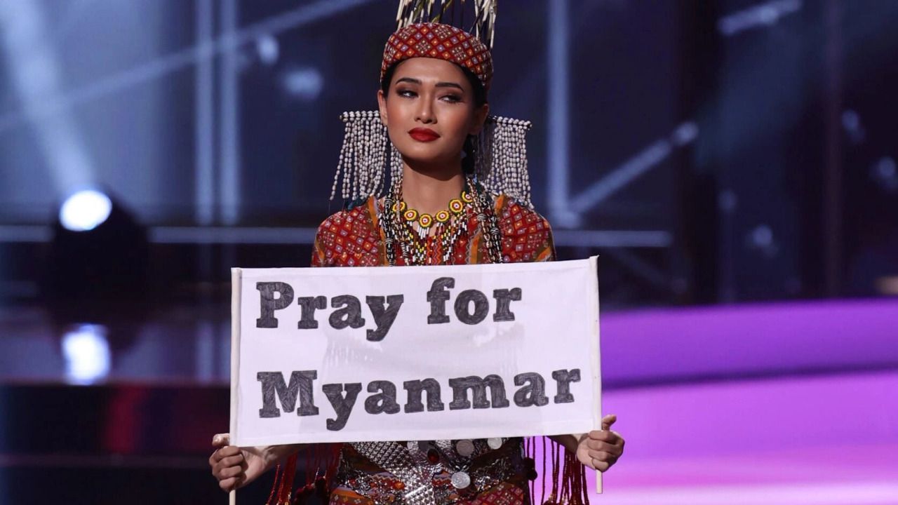 La candidata de Myanmar a Miss Universo denuncia en la gala el golpe