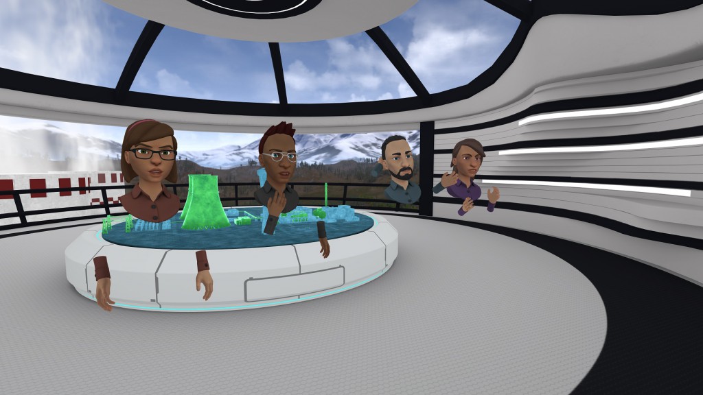 Compañeros de trabajo con avatares en realidad virtual