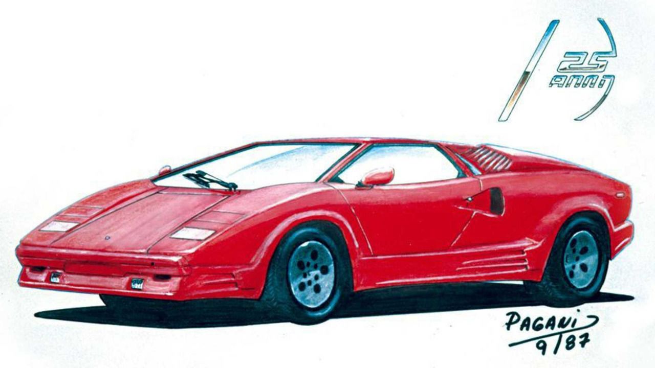 Boceto del Lamborghini Countach 25 Aniversario (Autor: Pagani)