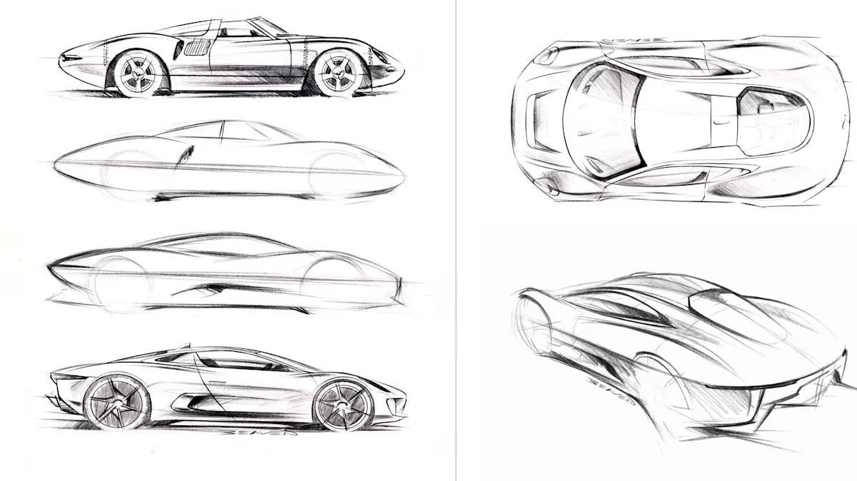 Boceto del prototipo C-X75 inspirado en los modelos más históricos de la marca, impulsado por un sistema híbrido de micro turbinas (Autor: Drive)