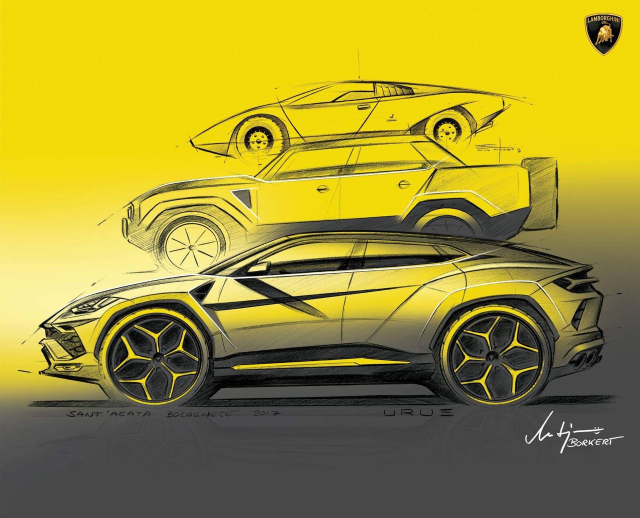 Sketch del modelo SUV Urus influenciado por el anterior todoterreno LM002 (Autor: Lamborghini)