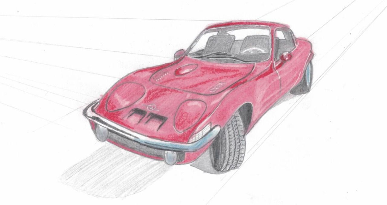 Dibujo en perspectiva de un Opel GT (Autor: José Ramón Muro Pereg)