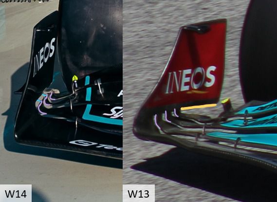 Diseño del endplate del W14 vs W13