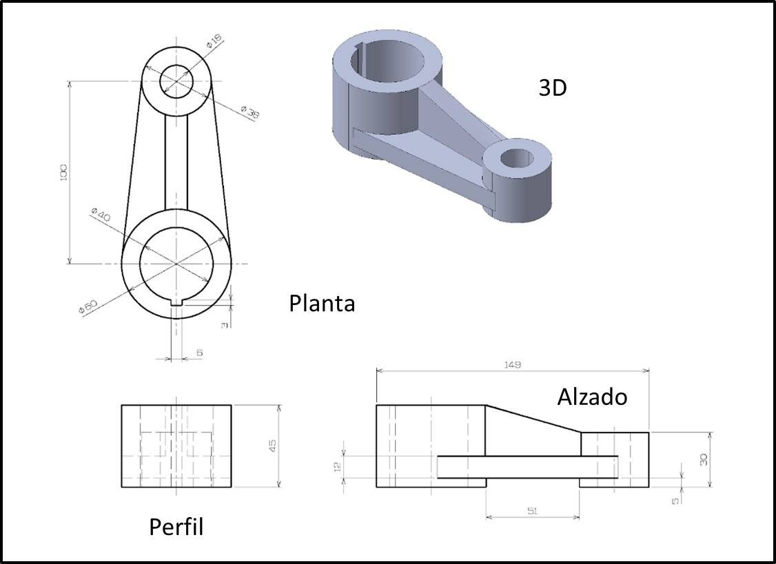 Plano 2D y sus correspondientes vistas 