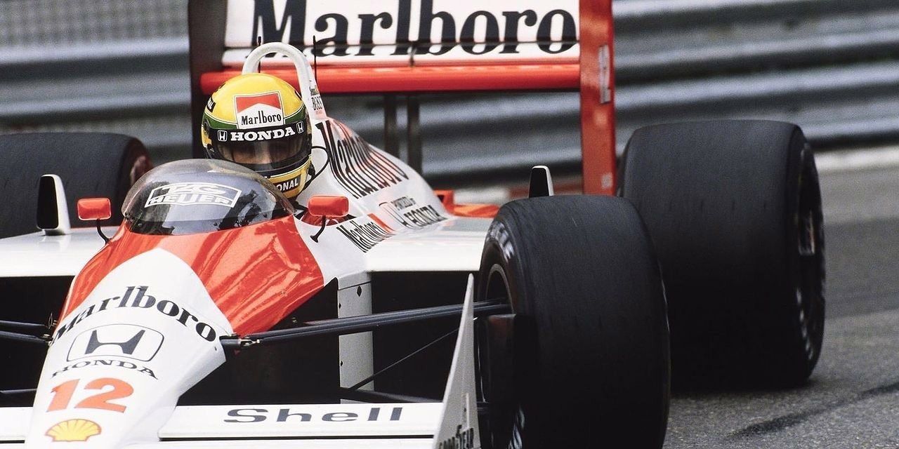 Ayton Senna en el GP de Mónaco 1988 a los mandos del MP4/4