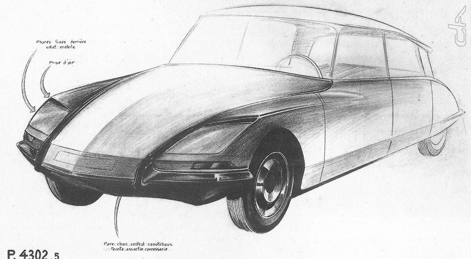 Rediseño del icónico automóvil Citroen DS “tiburón” con líneas más estilizadas