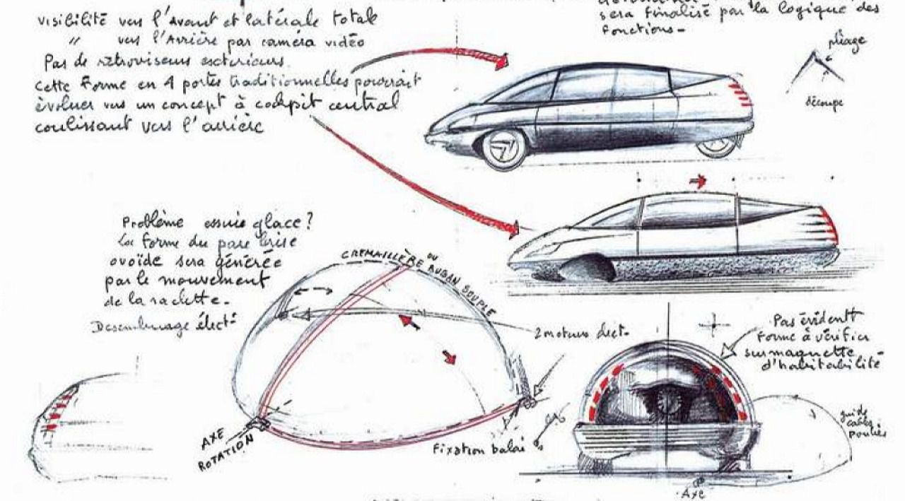 Bocetos de vehículos conceptuales futuristas integrando el elemento de cúpula