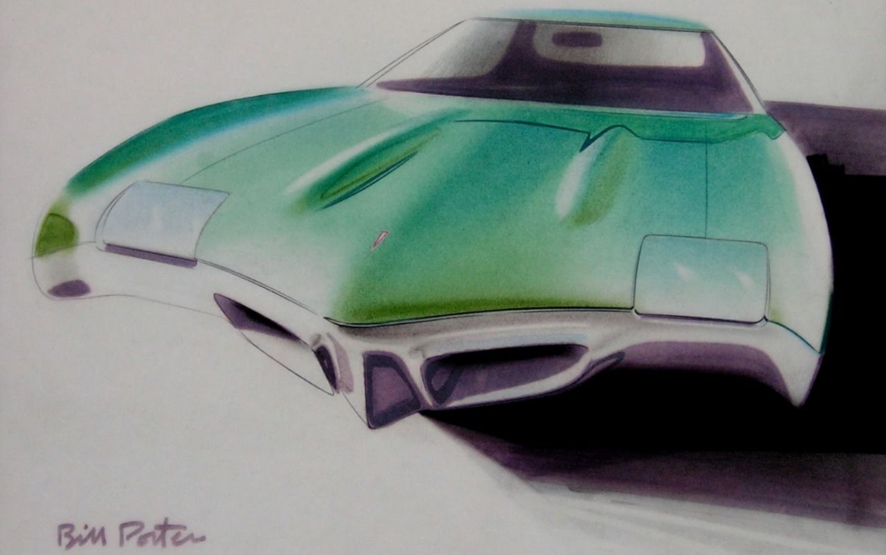 Boceto de Bill Porter sobre el modelo Pontiac Le Mans de 1968