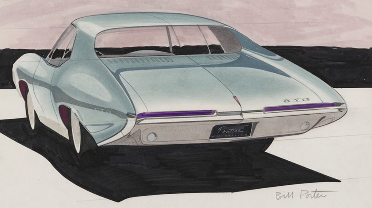 Sketch de Porter del icónico modelo Pontiac GTO de 1968