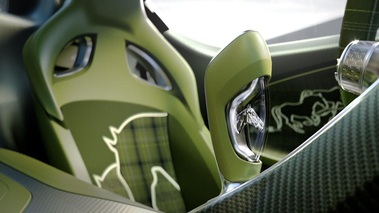 Detalle del caballo tallado en cristal en el selector de marchas del Bugatti Brouillard