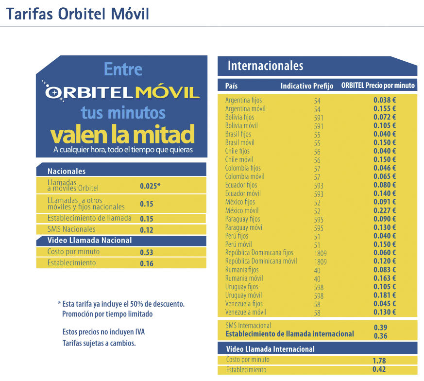 Tarifas Orbitel movil