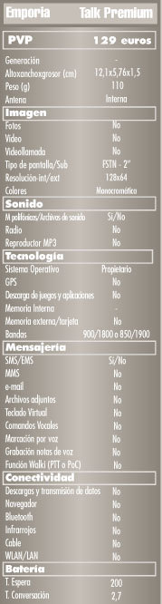 Ficha tecnica emporia talk premium, caracteristicas emporia talk premium